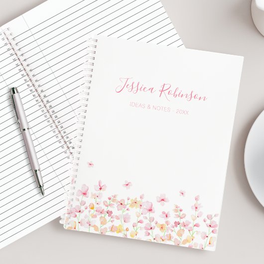 Pink Watercolor Floral Personalized Notitieboek