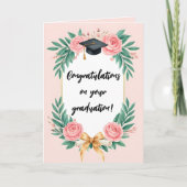 Pink Watercolor Floral Roses Graduation Cap Kaart (Voorkant)