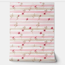 Pink Watercolor Floral Stripe Pattern Behang