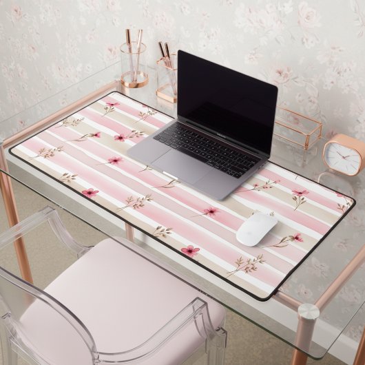 Pink Watercolor Floral Stripe Pattern Bureaumat