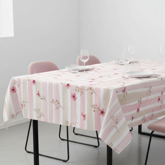 Pink Watercolor Floral Stripe Pattern Tafelkleed