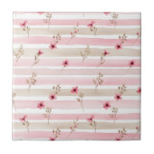 Pink Watercolor Floral Stripe Pattern Tegeltje (Voorkant)