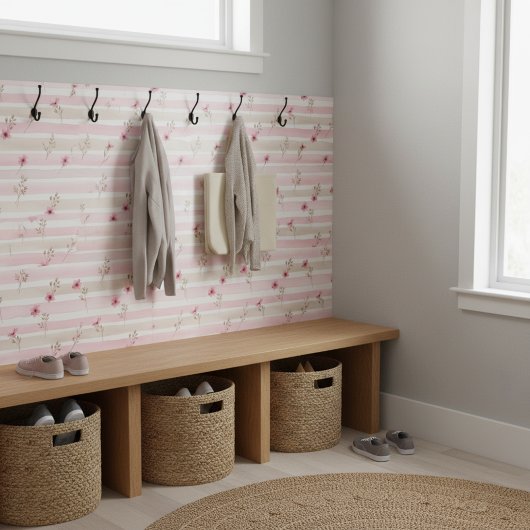 Pink Watercolor Floral Stripe Pattern Tegeltje