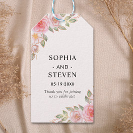 Pink Watercolor flowers Gold Modern Wedding Party Cadeaulabel