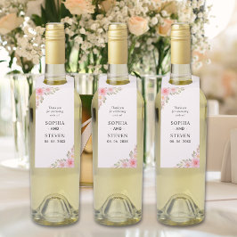 Pink Watercolor flowers Gold Modern Wedding Party Flessenhanger