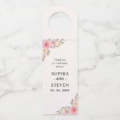 Pink Watercolor flowers Gold Modern Wedding Party Flessenhanger (Voorkant)