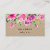 Pink Watercolor Flowers Kraft Visitekaartje (Voorkant)