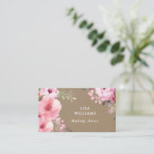 Pink Watercolor Flowers Rustic Makeup Artist Visitekaartje (Staand voorkant)