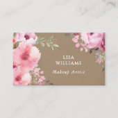 Pink Watercolor Flowers Rustic Makeup Artist Visitekaartje (Voorkant)