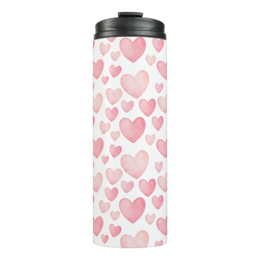 Pink Watercolor Hearts Pattern Thermosbeker (Voorkant)