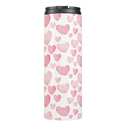 Pink Watercolor Hearts Pattern Thermosbeker (Achterkant)