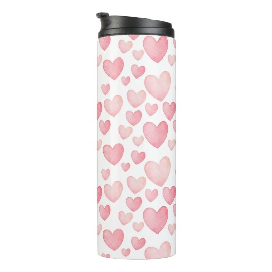 Pink Watercolor Hearts Pattern Thermosbeker (Geroteerd rechts)