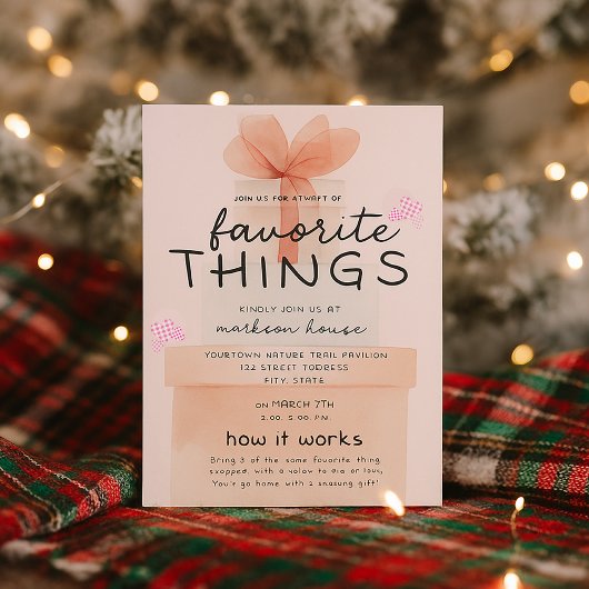 Pink Watercolor Holiday Favorite Things Party  Kaart