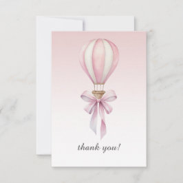 Pink Watercolor Hot Air Balloon Girl Baby Shower Bedankkaart