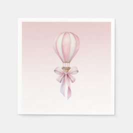 Pink Watercolor Hot Air Balloon Girl Baby Shower Servet