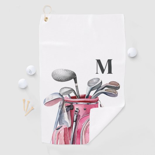 Pink Watercolor Initial Monogram Golfhanddoek (Insitu)