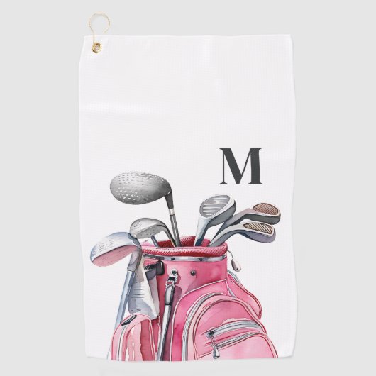 Pink Watercolor Initial Monogram Golfhanddoek (Voorkant)