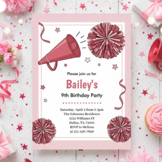 Pink Watercolor Kids Cheer Birthday Party Kaart