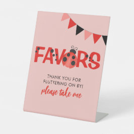 Pink Watercolor Ladybug Favor Sign Reclamebord Met Voetstuk