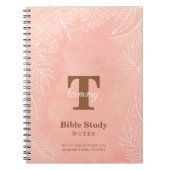 Pink Watercolor Leaves Monogram Bible Study Notitieboek (Voorkant)