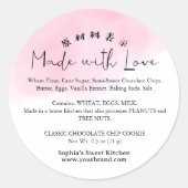 Pink Watercolor Made with Love Script Ingredient Ronde Sticker (Voorkant)