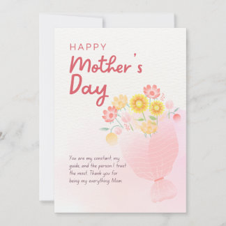 Pink Watercolor Mothers Day Greeting Card Kaart