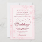Pink Watercolor Peonies Fancy Script Wedding Kaart (Voorkant)