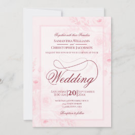 Pink Watercolor Peonies Fancy Script Wedding Kaart