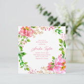 Pink Watercolor Peony Wreath Bridal Shower Kaart (Staand voorkant)