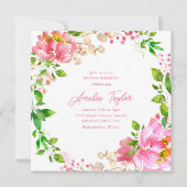 Pink Watercolor Peony Wreath Bridal Shower Kaart (Voorkant)