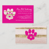 Pink Watercolor Pet Sitter Grooming Paws Visitekaartje (Voorkant / Achterkant)