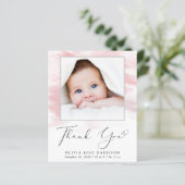 Pink Watercolor Photo Girl Birth Announcement (Staand voorkant)