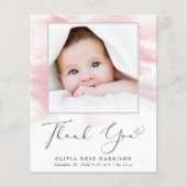 Pink Watercolor Photo Girl Birth Announcement (Voorkant)