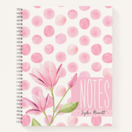 Pink Watercolor Polka Dots & Flowers Notitieboek
