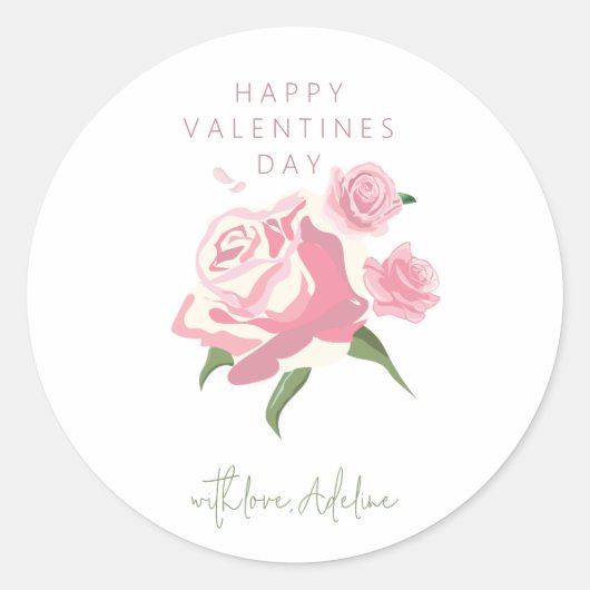 Pink Watercolor Rose Flower Valentines Day Ronde Sticker (Voorkant)