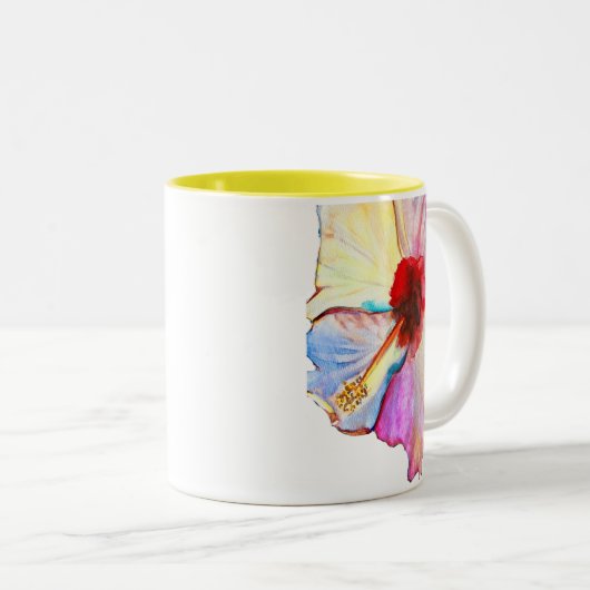 Pink watercolor tulips art tweekleurige koffiemok (Voorkant rechts)