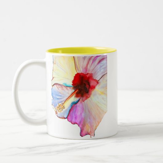 Pink watercolor tulips art tweekleurige koffiemok (Links)