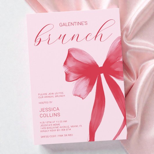 Pink Watercolor Valentine Galentine's Day Brunch Kaart