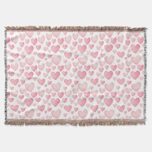 Pink Watercolor Valentine Hearts  Deken (Voorkant)