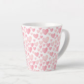 Pink Watercolor Valentine Hearts  Latte Mok (Rechterhoek)