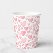 Pink Watercolor Valentine Hearts Pattern Papieren Bekers (Achterkant)