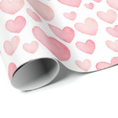 Pink Watercolor Valentine Hearts Wrapping Paper Cadeaupapier (Rol Hoek)