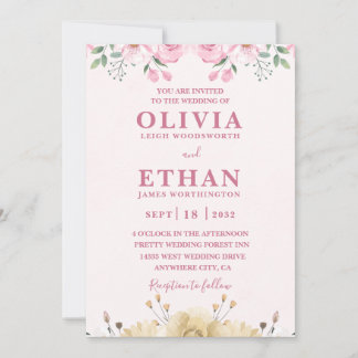 Pink Watercolor Wedding Party Virtual Invitation  Kaart