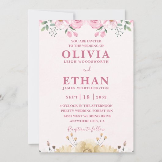 Pink Watercolor Wedding Party Virtual Invitation  Kaart (Voorkant)