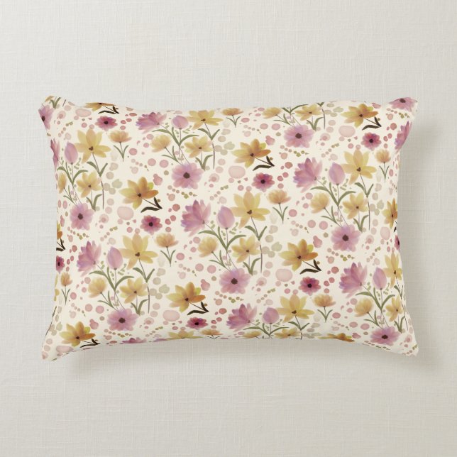 Pink Watercolor Wildflower  Accent Kussen (Voorkant)