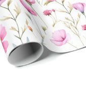 Pink Watercolor Wildflower  Cadeaupapier (Rol Hoek)