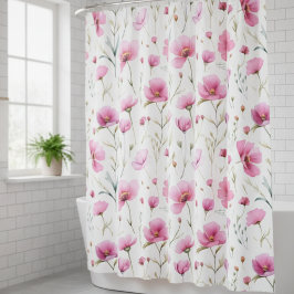 Pink Watercolor Wildflower  Douchegordijn