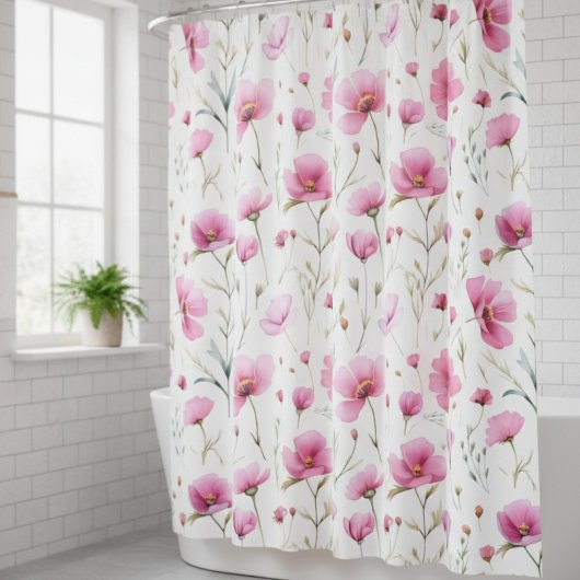 Pink Watercolor Wildflower  Douchegordijn