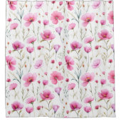 Pink Watercolor Wildflower  Douchegordijn (Voorkant)