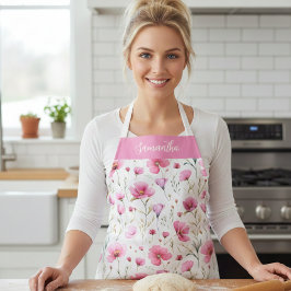 Pink Watercolor Wildflower Monogram Name Schort